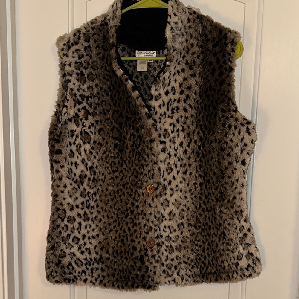 Women’s Faux Fur Leopard Print Vest - Taupe Brown